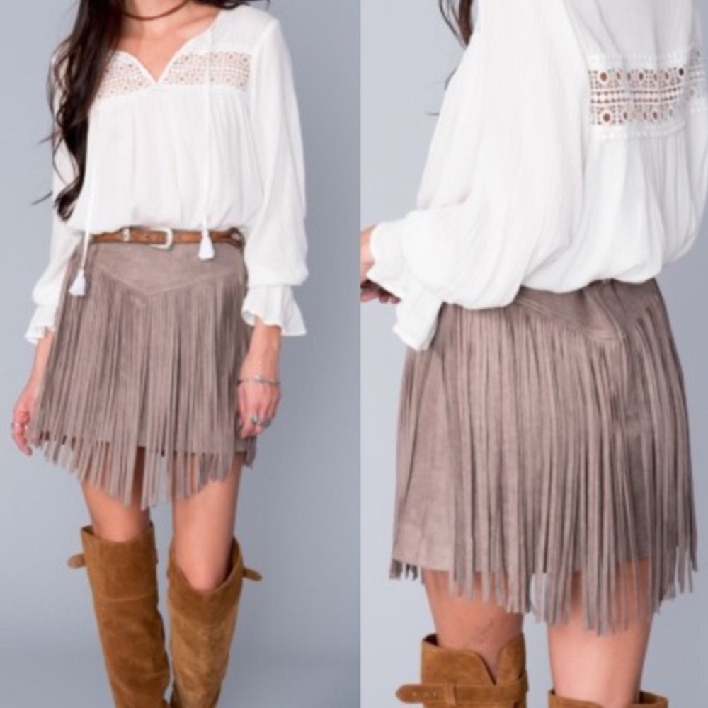 Show me your mumu rancho vegan suede fringe skirt